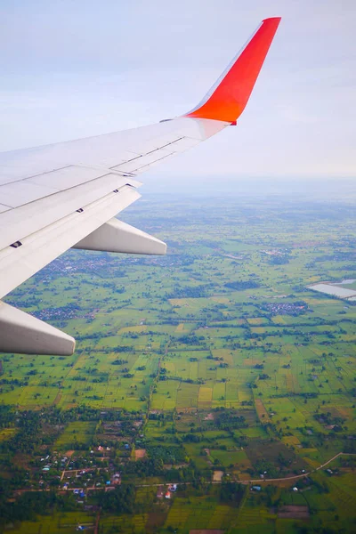 Ventana Del Avión Campos Montañas — Foto de Stock