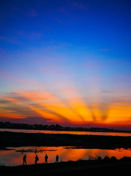 Prachtige Zonsondergang Hemel Vang Vieng Laos — Stockfoto