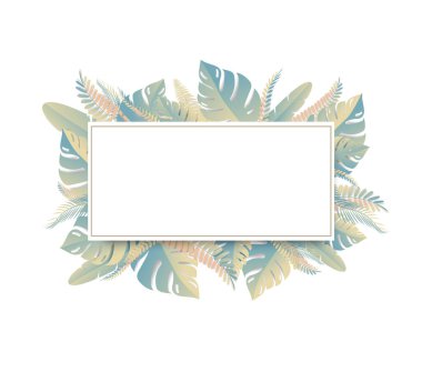 Tropik yapraklar. Kağıt kesim stili. Vektör İllüstrasyonu