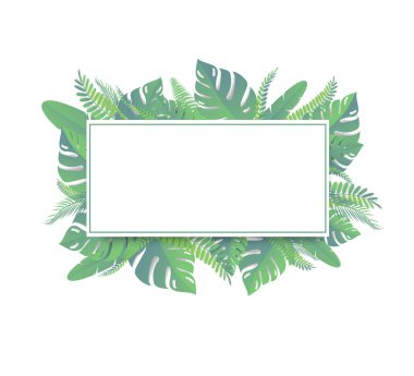 Tropik yapraklar. Kağıt kesim stili. Vektör İllüstrasyonu