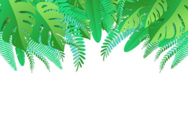 Tropik yapraklar. Kağıt kesim stili. Vektör İllüstrasyonu