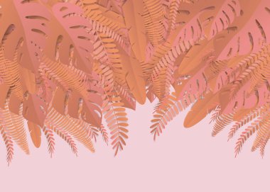 Tropik yapraklar. Kağıt kesim stili. Vektör İllüstrasyonu