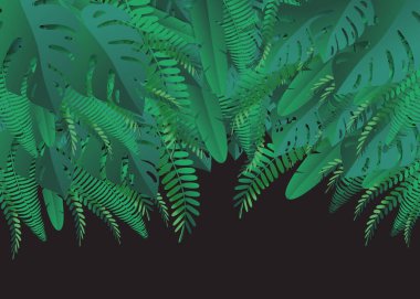 Tropik yapraklar. Kağıt kesim stili. Vektör İllüstrasyonu