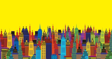 Şehir manzarası. Düz tasarım şehir manzarası. Vektör İllüstrasyonu