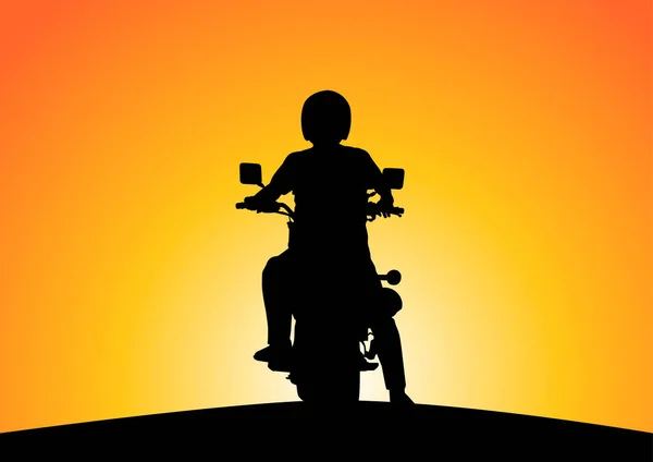 Silhouette Motocyclistes Sur Nature Coucher Soleil — Image vectorielle