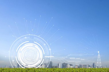 Şehir manzaralı teknolojinin soyut resmi. 