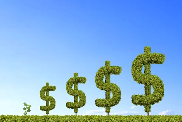 Dollar Signs Increasing Blue Sky Background — Stock Photo, Image