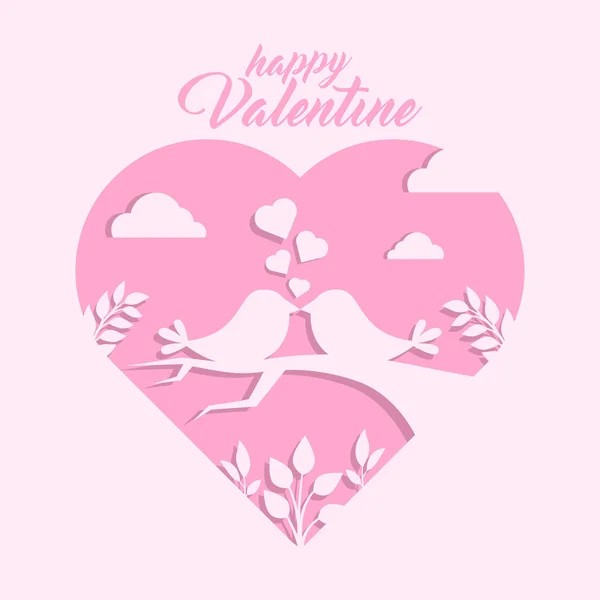 Cute Couple Bird Simple Flat Style Valentine Day Card — Stock Vector