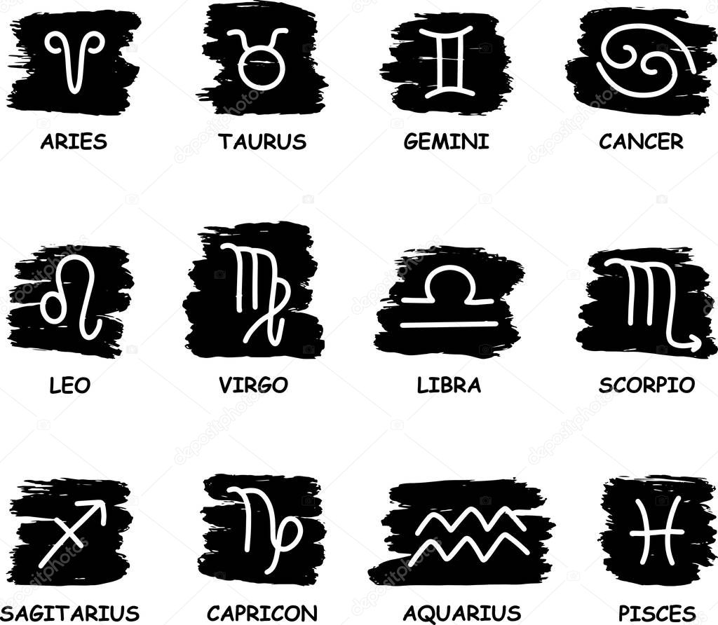 Zodiac icons. Freehand drawing vector