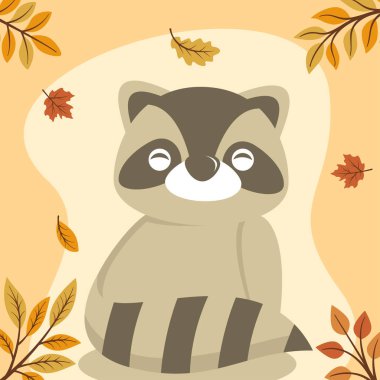 Basit düz stil vektörlü sonbahar rakunu