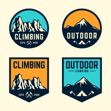 Dağ logosu ayarlandı. Dışarıdaki macera logosu