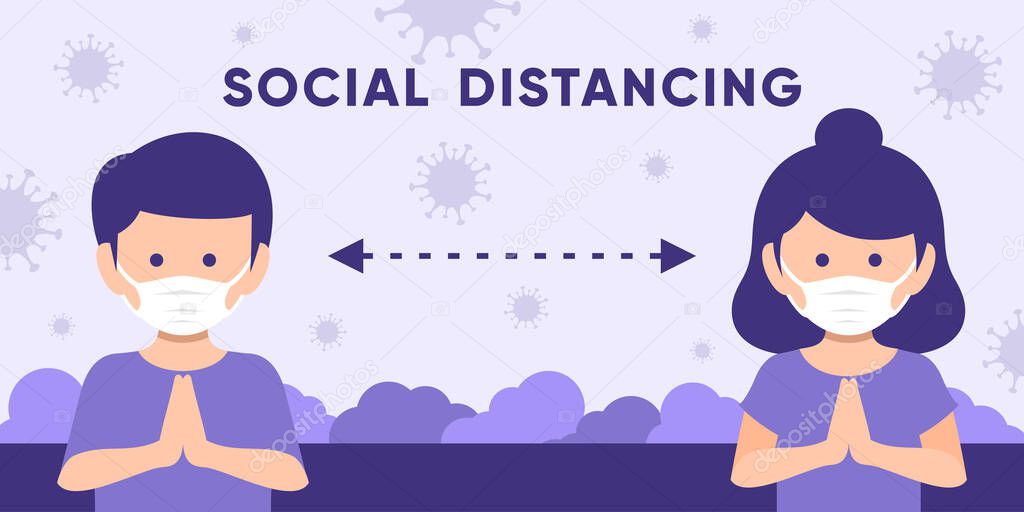 social distancing vector illustration, keep distance in public society people to protect from covid-19