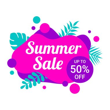 Yaz indirimi afişi vektör resimleme şablonu. Yaz soyut geçmişi. Sezonluk tasarım için tanıtım rozeti.