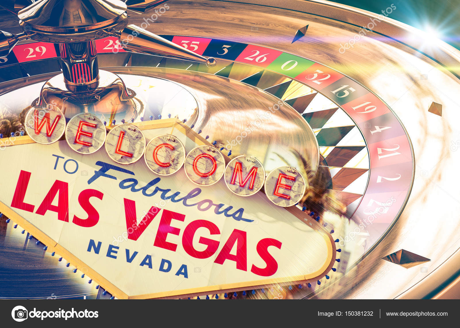 Super Las Vegas Sign. Roulette op de achtergrond. Casino thema PC-11