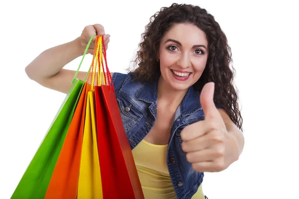 Menina feliz com sacos de compras — Fotografia de Stock