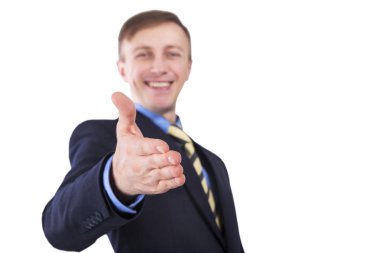 Beyaz iş adamı elini uzatır. 