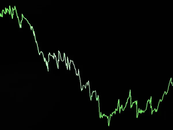 a linear graph of the growth and fall of sales in business on a black background