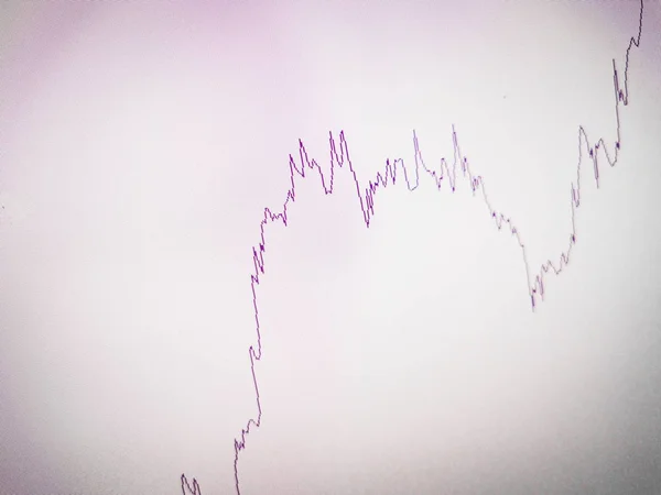 Purple line on a business graph. Rising and falling sales. White background with an economy line.