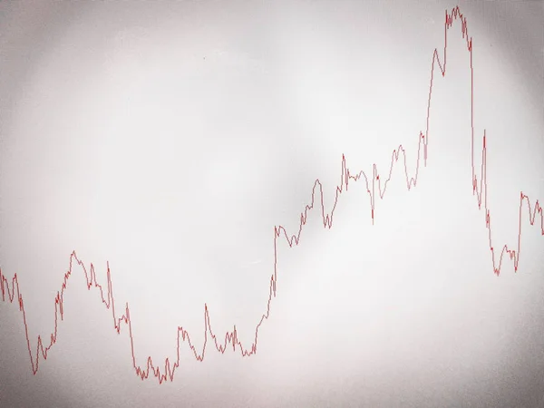 Red line on a business graph. Rising and falling sales. White background with an economy line.