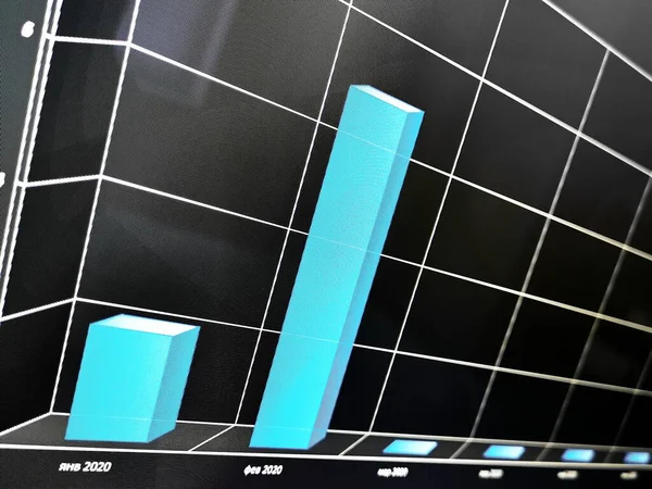 Blue vertical chart on a black background of business growth and fall.