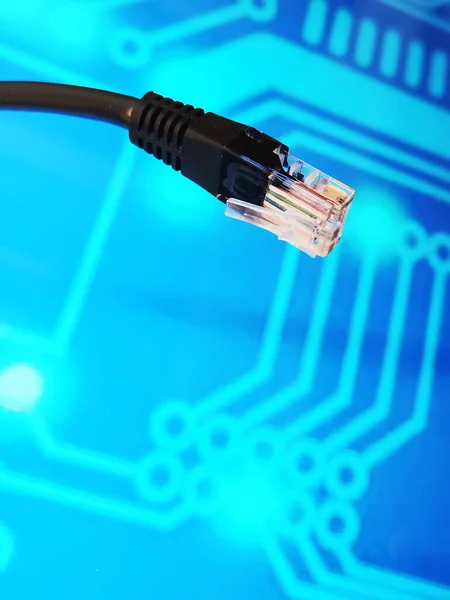 High speed fiber optic internet cable on blue background.