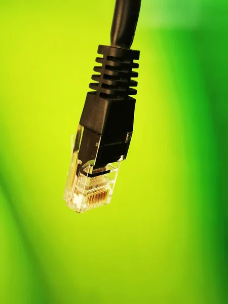 Eco-friendly high-speed fiber optic internet cable on a green background.
