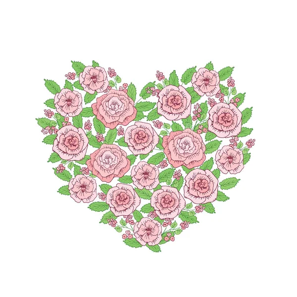 Corazón de flores rosadas — Vector de stock