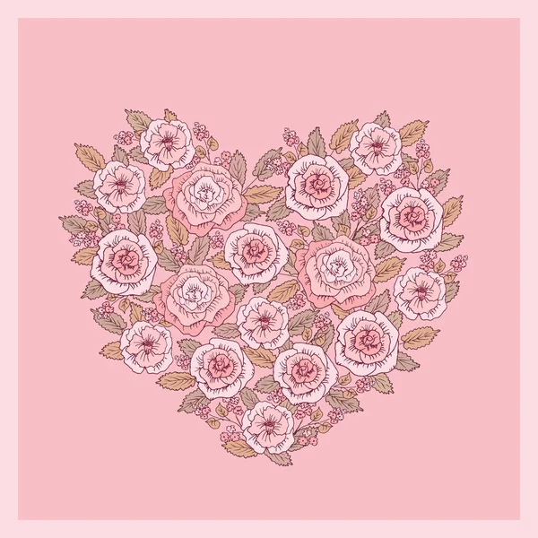 Coeur de fleurs roses — Image vectorielle