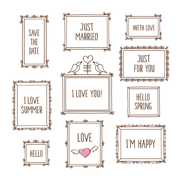 Frames with romantic inscriptions — Stock Vector