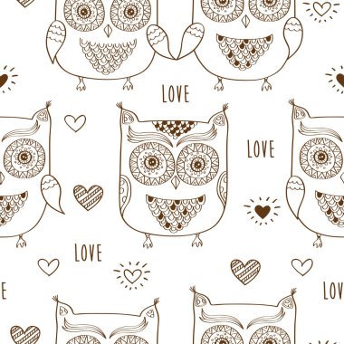 Baykuş ile el çizilmiş desen