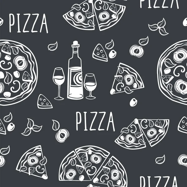 Hand getekende pizza patroon — Stockvector