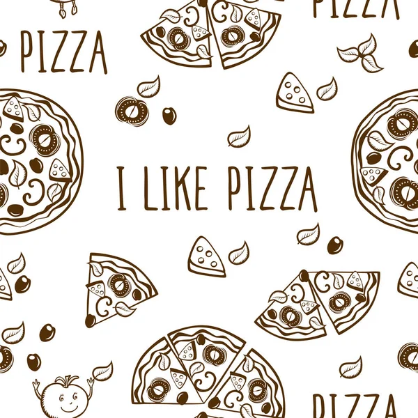 Hand getekende pizza patroon — Stockvector