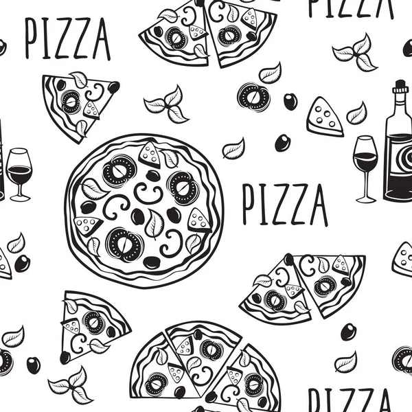 Hand getekende pizza patroon — Stockvector