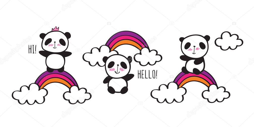 Cute panda bears set