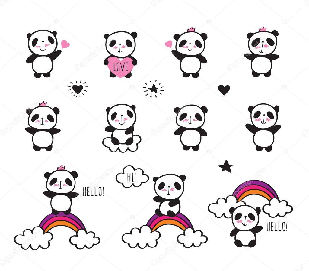 Cute panda bears set