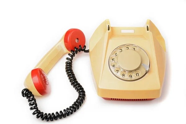 Старый Дисковый Телефон Белом Выключенным Телефоном — стоковое фото