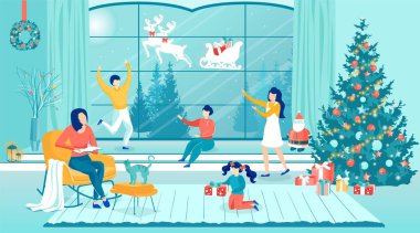 Mutlu Çocuklar Noel Baba 'yı Penceresinde Görür