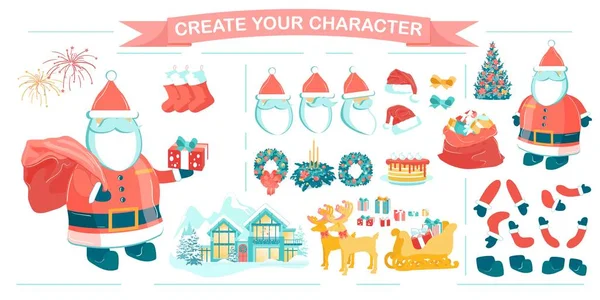 Kerstmis Animatie Set met Santa Speelgoed Karakter. — Stockvector