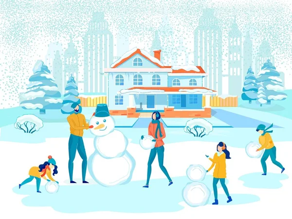 Happy Family passe du temps en hiver ensemble dehors — Image vectorielle
