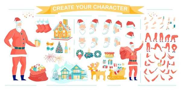 Santa Character Constructor met kerst items — Stockvector