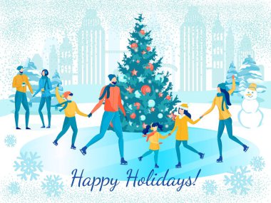 Açık havada Patenci İnsanların olduğu Mutlu Tatil Posteri