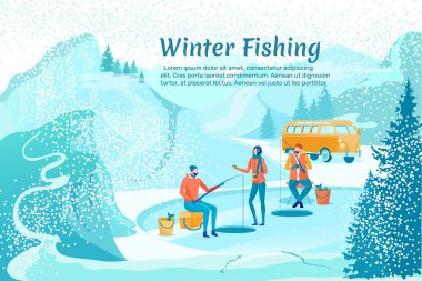Winter Fishing Banner, Copy Space for Extra Text clipart
