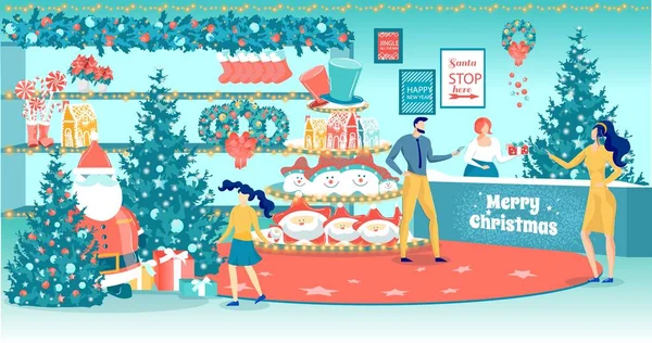 Boutique Santa avec Souvenirs de Noël traditionnels — Image vectorielle