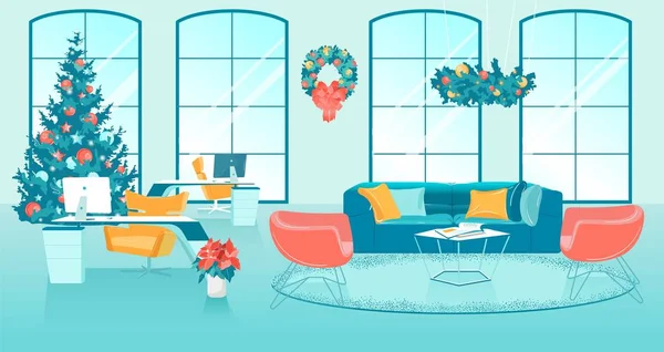 Salon de bureau décoré pour les vacances d'hiver — Image vectorielle