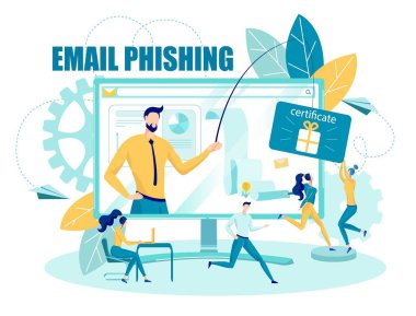 Internet Scam with Phishing, Email Defrauding . clipart