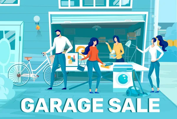 Huis Stuff Garage Verkoop Flat Vector Promo Banner — Stockvector