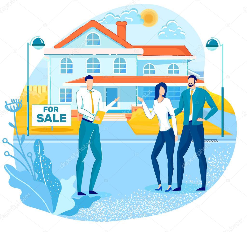 Buying Cottage House on Sale Flat Vector Concept