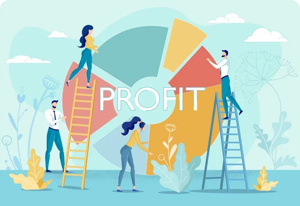 Profit Round Analitikai Chart and People Team — Stock Vector