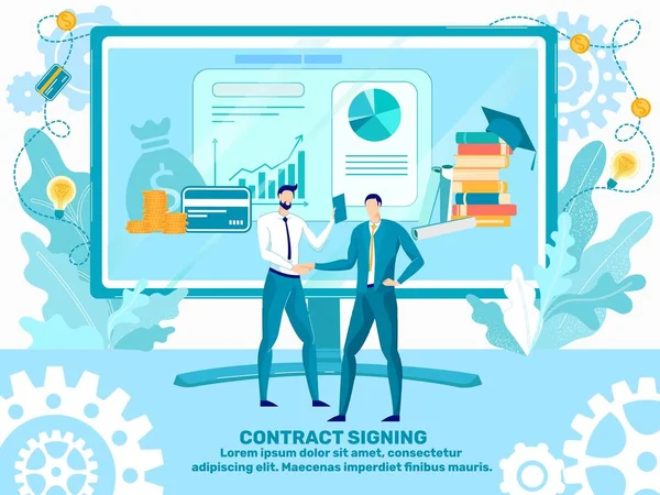 Business Contract Signing Flat Vector Banner promozionale — Vettoriale Stock