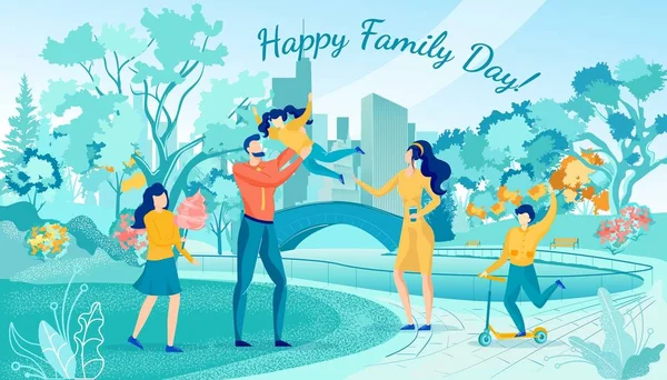 Feliz Dia da Família no Parque da Cidade Desenhos animados — Vetor de Stock